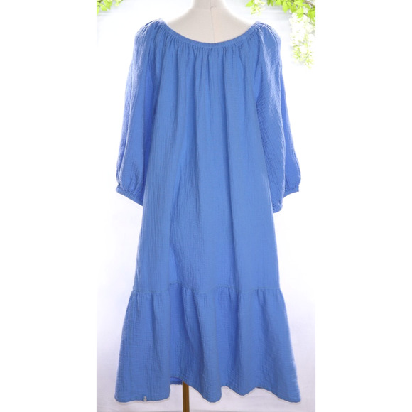 Tommy Bahama Women's Island Gauze Off-the-Shoulder Blue Midi Dress Sz M - Picture 2 of 9